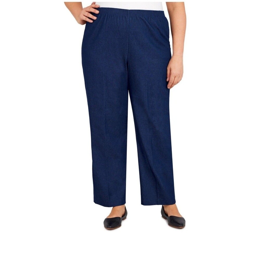 Alfred Dunner Classic Blue Denim Pants Women Size 18 Petite Straight Leg Pockets